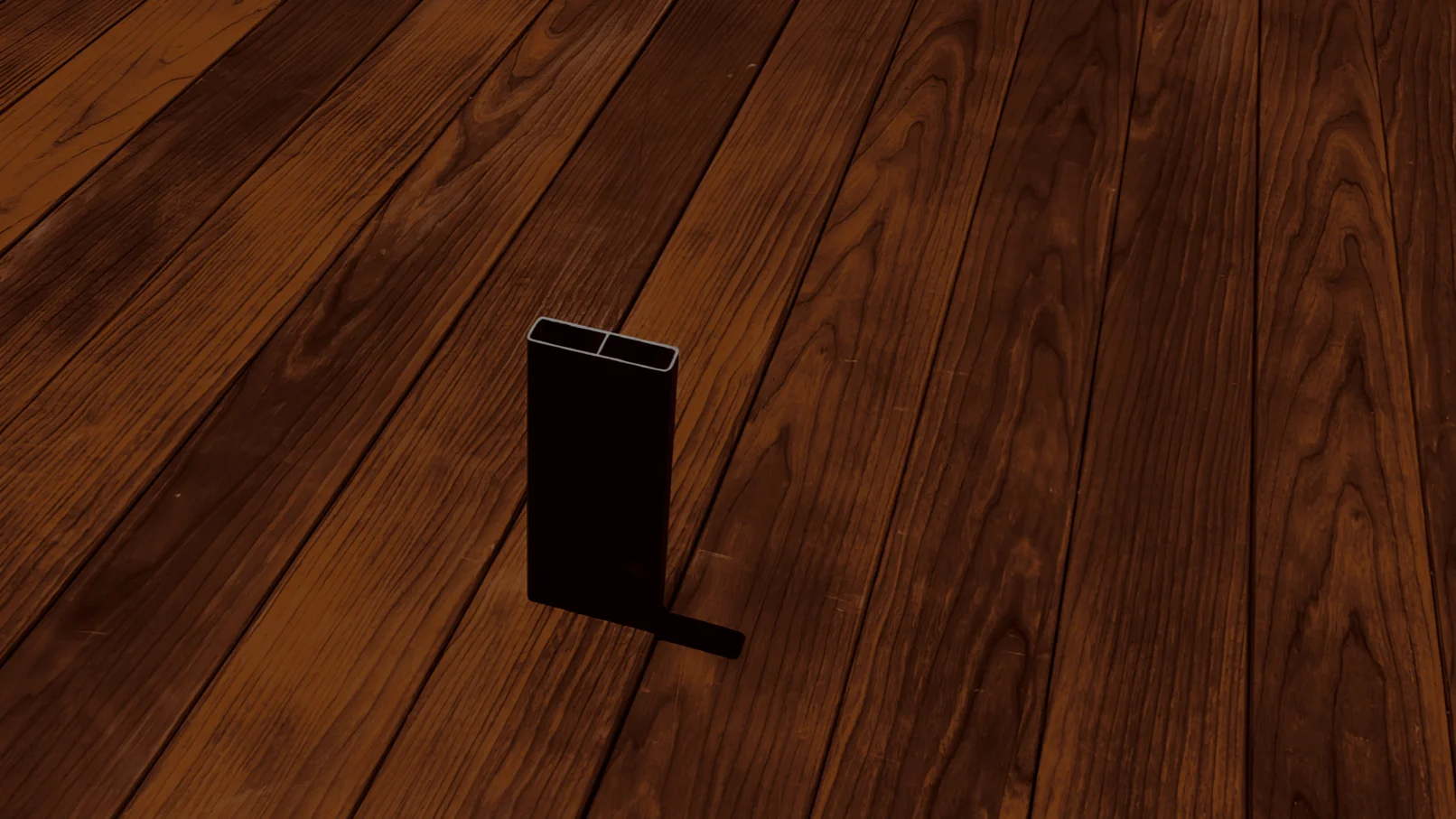 Dark woodgrain aluminium boards with an end cap section standing upright