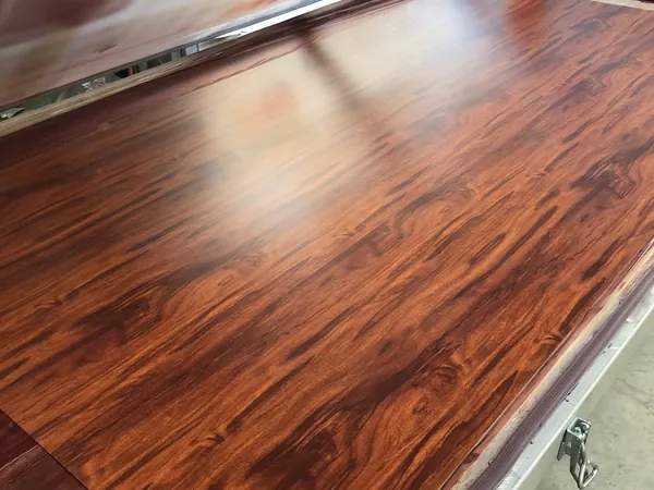 Teak woodgrain aluminium finish